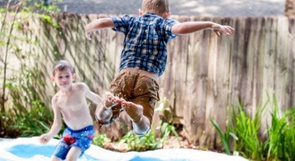 kids playing in backyard