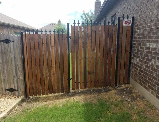 Wrought Iron Fence with Cedar Privacy Slats