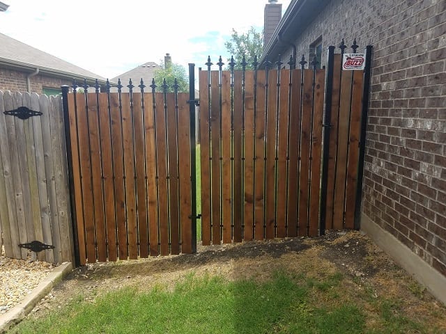Wrought Iron Fence with Cedar Privacy Slats